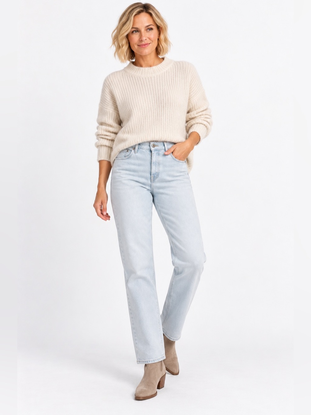 NWT:  CIRCLE OF TRUST Light Blue Slim Straight Jeans SIZE 32 button fly